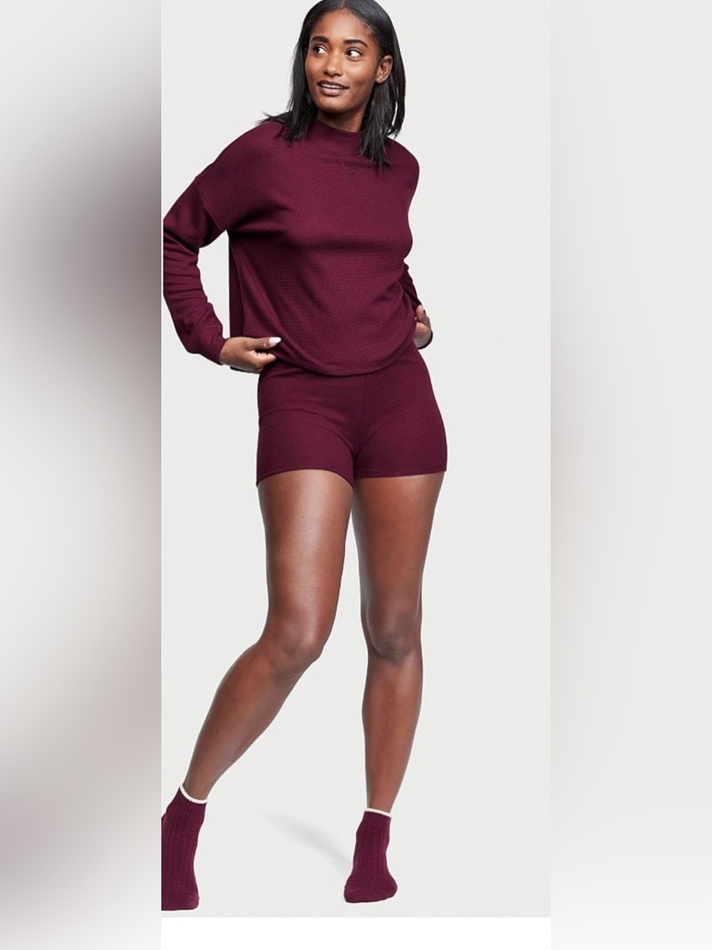 Victoria’s Secret Purple Waffle Pullover Cycling Short Pajama Set Size Small New